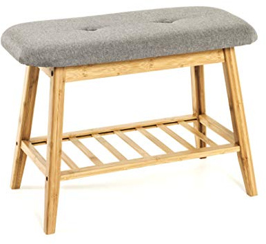 HAKU Möbel Skobänk bambu, grå, Bambu, textilväv - Storlek: B 60 cm x H 44 cm x D 30 cm, Stil: Behemisk