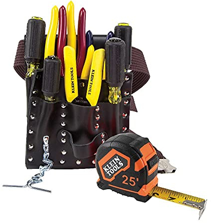 Klein Tools 5300 Elektriker-Werkzeug-Set, inklusive 4 Schraubendreher, 4 Zangen, Maßband, Abisolierzange, Werkzeugtasche und Gürtel, 12-teilig