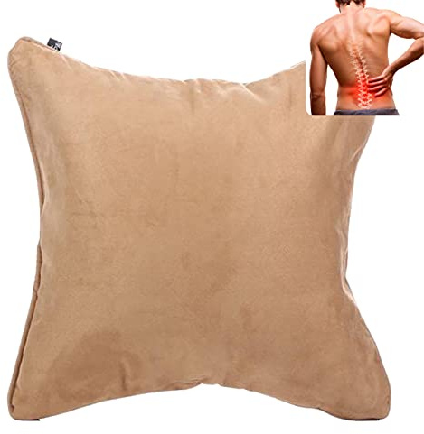 QiPillow - Pain Relieving Ergonomic & Orthopedic Back Lumbar & Posture Support Seat Throw Pillow for Chair, Couch, Bed (Camel)