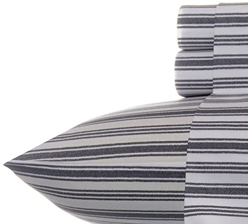 Nautica - Twin Sheets, Cotton Percale Bedding Set, Casual Home Decor, Dorm Room Essentials (Coleridge Stripe Charcoal, Twin)