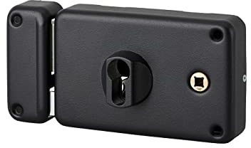 THIRARD - Caja de Cerradura Horizontal en Superficie Doble Entrada para Puerta de Entrada - Izquierda - Eje 60 mm - 140 x 88 mm - Negro - Caja y Contrachapa Acero Estampado