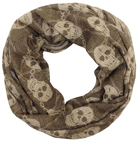 Vexcon Damen Loop Schal/Schlauchschal/Rundschal, trendy gestyltes Design, Umfang 160 cm, Breite 60 cm, Farbe Braun/Beige, Motiv Totenkopf