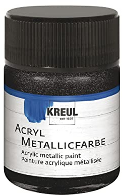KREUL 77585 - Acryl Metallicfarbe, 50 ml Glas in metallic schwarz, glamouröse Acrylfarbe mit Metalliceffekt auf Wasserbasis, cremig deckend, schnelltrocknend und wasserfest