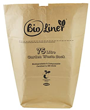 75 Litre x 10 Paper Garden Waste Sacks - Compostable & Biodegradable Liners - EcoSack 75L Bags with Composting Guide
