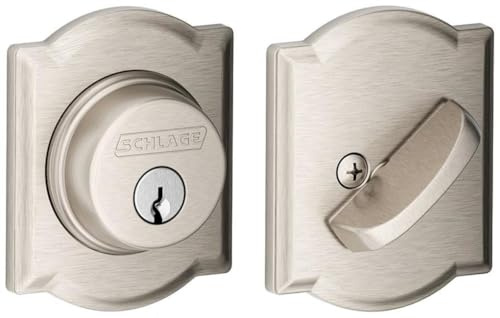SCHLAGE B60NCAM619 Deadbolt with Camelot Trim Keyed 1 Side, Highest Residential Security, Satin Nickel