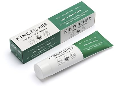 Kingfisher Natural Toothpaste Mint Fluoride-Free | Suitable for Vegetarians & Vegans | Gluten-Free & GM-Free | Ethical Consumer Best Buy | 4 x 100ml Tubes