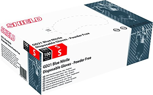 Shield Powder Free Blue Nitrile Disposable Gloves GD21 - Size: Medium. Case of 10 Boxes of 100 Gloves