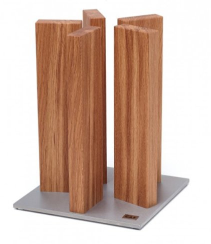 KAI Bloc à couteaux magnétique Stonehenge en chêne avec base en acier inoxydable - bois haut de gamme - pour 10 couteaux - dimensions 21 x 21 x 28-30 cm