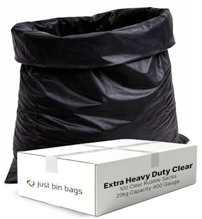 Just Bin Bags 100 x Black Rubble Sacks - 100 Micron - Extra Heavy-Duty | For Construction, Demolition & Industrial Waste