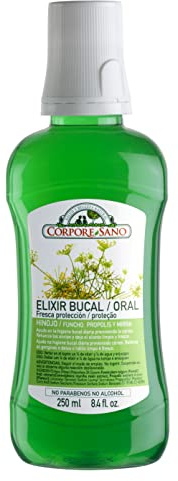 Corpore Sano - Elixir Bucal Fresca Protección, Enjuague Natural con Hinojo, Mirra y Própolis, Refuerza Encías, Previene el Mal Aliento, Colutorio Sin Alcohol ni Parabenos, 250ml