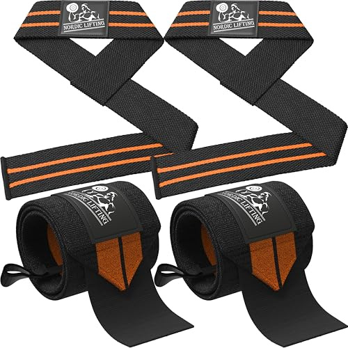 Powerlifting Wrist Wraps + Lifting Straps Set (2 Paar) für Kraftsport, Crosstraining, Workout, Fitnessstudio, Powerlifting, Bodybuilding - Halt für Männer & Frauen, um Verletzungen beim Gewichtheben zu vermeiden
