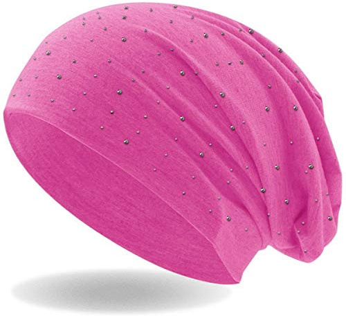 Hatstar Damen Beanie Mütze | mit edler Nieten Applikation | Mädchen Mütze | elastisches Slouch Long Beanie | leicht und weich