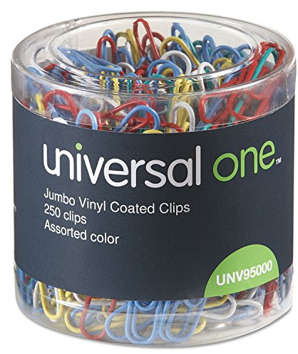 Universal Plastic-Coated Paper Clips, Jumbo, Assorted Colors, 250/pack
