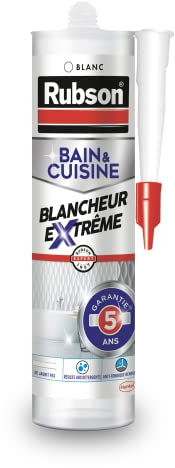 Rubson | Mastic Bain & Cuisine Blancheur Extrême (cartouche de 280 ml) – Mastic étanche et anti-moisissures à base de silicone – Mastic sanitaire blancheur longue durée, Blanc, Mastic B&C Pure Pur Hygiène Blanc Cart 280ml