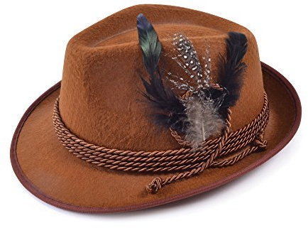 Brown Felt Oktoberfest Hat With Feathers (Pack of 1) - Authentic Design, Perfect Accessory for Bavarian Parties, Beer Festivals, World and Culture, & More Halloween