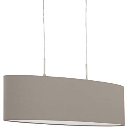 Eglo Lámpara de techo Pasteri, lámpara colgante textil de 2 focos, luz de techo ovalada de acero y tela, color níquel mate, gris pardo, portalámparas E27, L 75 cm