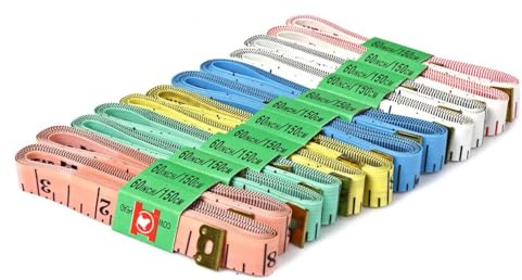 Flexzion Ruban à mesurer souple en plastique tissu de longueur 150 cm largeur 1,2 cm avec 6 couleurs et double échelle (Lot de 12) - Mètre de couture outil de mesure flexible couturier professionnel
