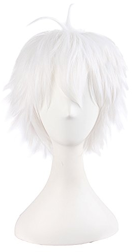 Mapofbeauty 14 Pulgadas/35cm Hombres Con Cabello Corto Atado Ponytail Fiesta Cosplay Peluca (Blanco)