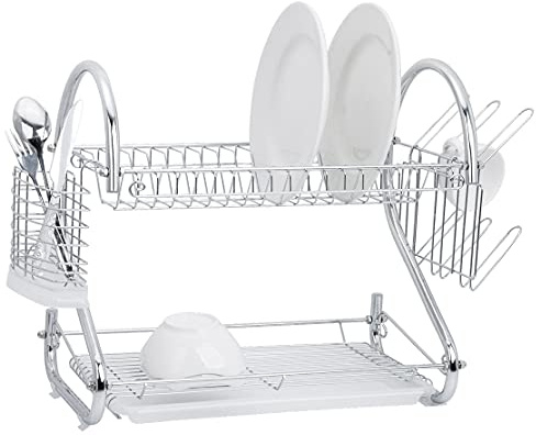 Jocca - Escurreplatos Cromado para Encimeras | Gran Capacidad y Fácil Montaje | Bandeja Recoge Gotas, Cesto para Cubiertos y Ganchos | Medidas: 44x24x39 cm