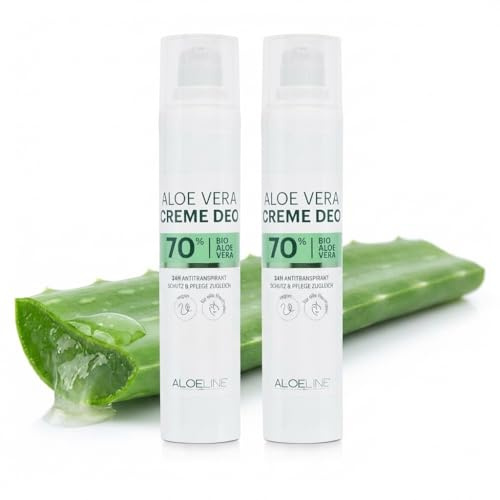 ALOE Line Creme-Deo Antitranspirant mit 70% Bio-Aloe-Vera, 2 x 50 ml, vegan und tierversuchsfrei, langanhaltende Frische, sanfte Hautpflege, für empfindliche Haut