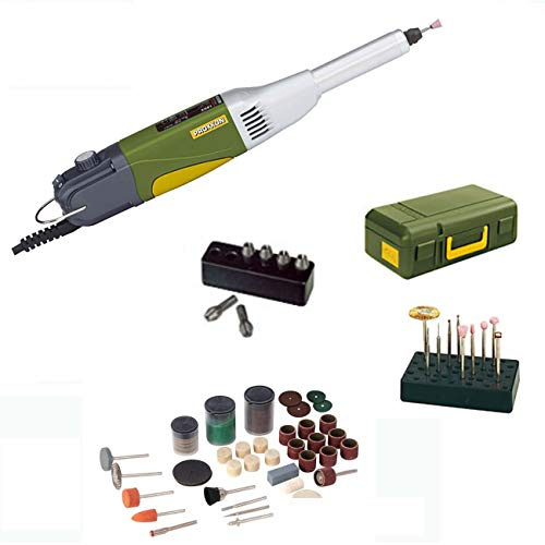 PROXXON MICROMOT Langhals-Bohrschleifer LBS/E Set mit elektronischer Drehzahlregelung - inklusive 6-tlg. PROXXON Spannzangensatz, Kleinteilehalter, Koffer und 105-tlg. SILVERLINE Zubehörset