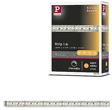 Paulmann MaxLED 1000 Stripe 1 m varmvitt 12 W 2700 K silver | Enskilda remsor för utökning, självhäftande på baksidan, dimbar, IP20, 1100 lm/m