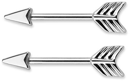 Pierced Owl 14GA Stainless Steel Arrow Nipple Barbells, Sold as a Pair (Silver Tone)