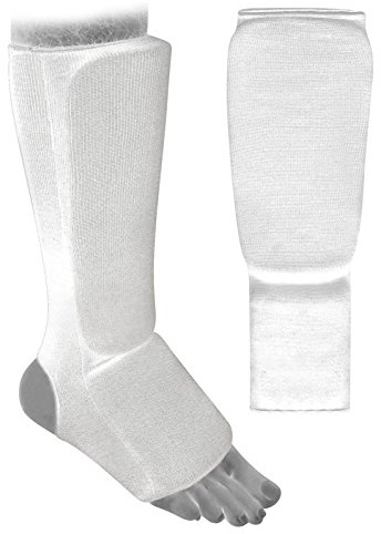 Vader Sports Elastische Schoner für Schienbein und Spann, Karate Muay Thai MMA UFC Taekwondo Kickboxen - Weiß, Baumwolle, Polyester, Rippenstrick, 122-134