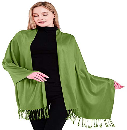 CJ Apparel Green Solid Color Tassels Design Nepalese Shawl Seconds Scarf Wrap Stole Throw Head Wrap Pashmina Hand Made in Nepal New