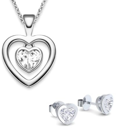 Schmuckset Herz Silber Herzkette 925 Herzanhänger Ohrringe Ohrstecker | Geschenk Set Luxusetui mit Gravur Ich liebe Dich Geschenke Weihnachtsgeschenke Freundin Damen romantische