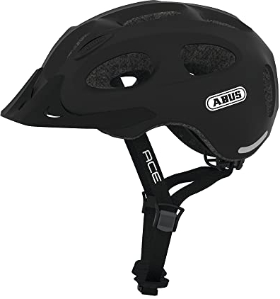 ABUS Stadthelm Youn-I ACE - mit integriertem LED-Rücklicht - Fahrradhelm für den Alltag - für Damen und Herren - Schwarz Matt, Größe L (56-61cm)