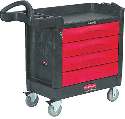 Rubbermaid Commercial Products TradeMaster Tool Storage Utility Cart 4 Drawers 500 lb. Capacity Black for Warehouse/Garage/Cleaning/Maintenance