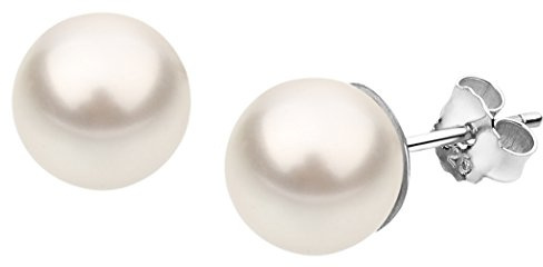 Nenalina Ohrstecker 925 Silber Damen Ohrringe mit Glas Perlen 8 mm Weiß