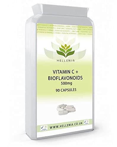 Vitamin C + Bioflavonoids Capsules - 90 Premium Vegan Capsules | Support for a Healthy Immune System | High Strength Ascorbic Acid with Added Bioflavonoids – Made in The UK by Hellenia