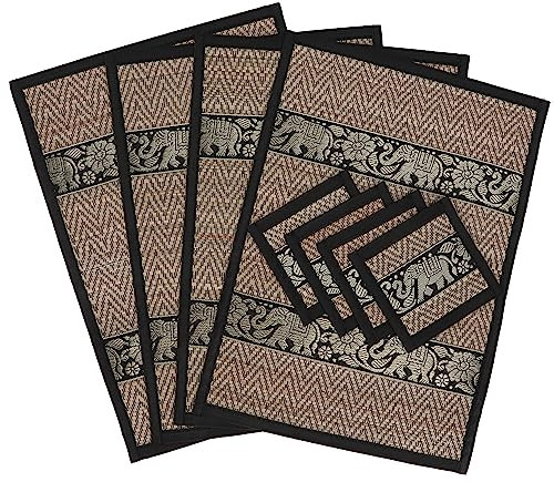 Guru-Shop Mantel Individual Bast Coaster Mantel Individual 4èr Set para Decoración Mesa Comedor - Marrón/negro, 45x30x0,3 cm, Caminos de Mesa y Manteles