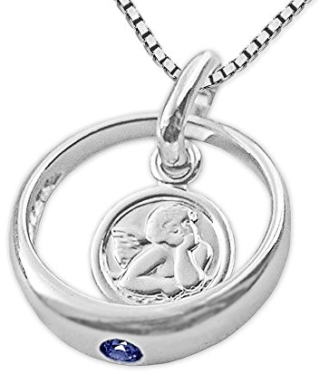 Clever Schmuck Set Silberner Taufring 12 mm Engel rund mit Stein safirblau und Kette Venezia 36 cm STERLING SILBER 925 für Babytaufe Junge