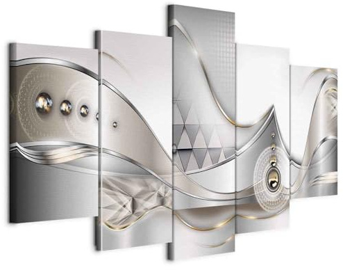 Cuadros B&D XXL - Leinwandbild Ornament Perlen grau, 100x50 cm, 5-teilig | Hochwertige Leinwand, sofort aufhängbar, ideal fürs Wohn- oder Schlafzimmer, wasserfest und lichtecht, langlebig, stilvoll