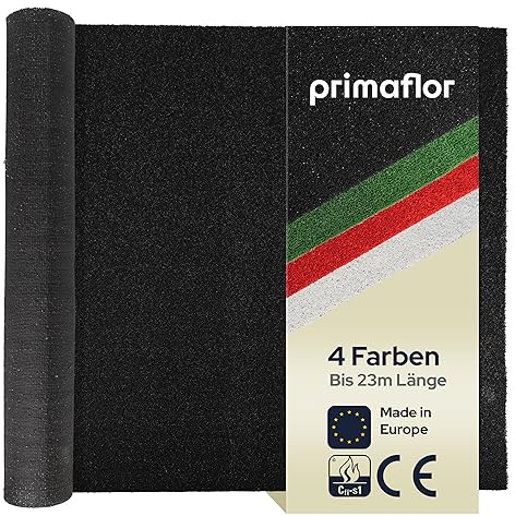 Primaflor Schwarzer Kunstrasen DIAMOND B1 200 x 2700 CM – schwer entflammbarer Messeteppich mit schimmernder Oberfläche, Kurzflor, antistatisch, für Events & Ausstellungen – 7mm Kunstgras