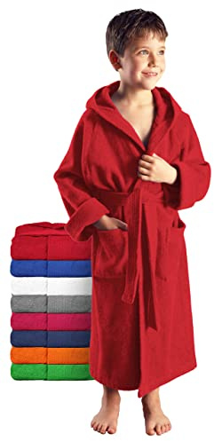 Arus Kinder-Bademantel mit Kapuze für Jungen und Mädchen, 100% Baumwolle Frottee, lang, ÖKO-TEX zertifiziert, große Farbauswahl