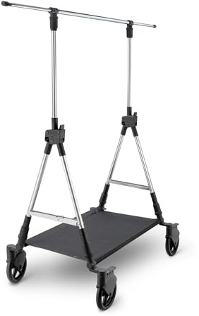 GERSO SOOPL® Fashion-Trolley klappbar | Vertreterständer für Modeverkauf, Messe & Modenschau | Aluminium & Chrom | Vollgummiräder 18 cm | Stabil, faltbar & leicht transportierbar | 150 cm ausziehbar