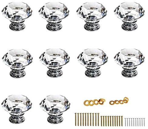 IGNPION 10X40mm Diamant Cut Klar Kristall Glas Küche Schublade Türgriff Schrank Pull Griff Hardware für Schlafzimmermöbel, Nachttisch, Kommode und Kommode