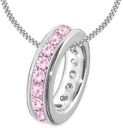 CLEVER SCHMUCK Kinder Taufkette Mini Taufring Anhänger 10 mm viele Zirkonias rosa pink ringsum mit Kette 36 cm Sterling Silber 925 im Schmucketui