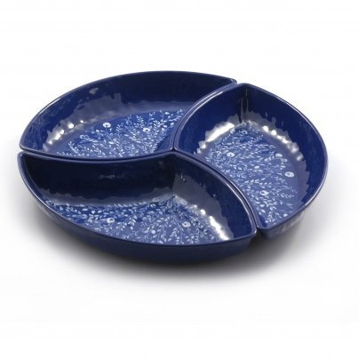 Rose & Tulipani - 3 Part Chip e Dip - Arredo Casa, Cucina - Linea Blue - Idea Regalo - Melamina - Ø 40; h3 cm