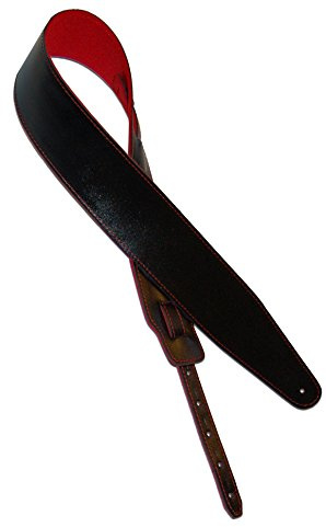 Shaman CR1 Gitarrengurt Leder, Schwarz/Rot, Made in EU, Oberseite: Rauleder | Material: heimisches Rindsleder, Innenseite: roter Filz, Rote Naht, min. Länge: 125 cm, max. Länge: 155 cm, Breite: 7, 6 cm
