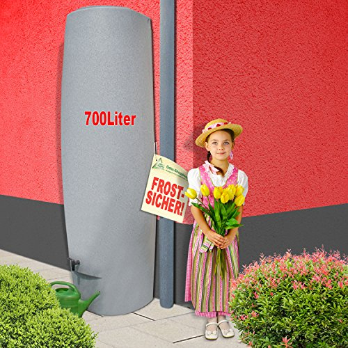Regentonne, Regenwassertonne, Regenfass, Säule - das schlanke Regen-Wasser-Fass! Kompakt und praktisch mit viel Volumen auf Kleinster Stellfläche (Granit-grau 700l)