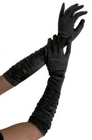 krautwear® Damen Handschuhe Spitze Ellenbogen Lang Abendhandschuhe Gerafft Braut Kurz Satin Schleife