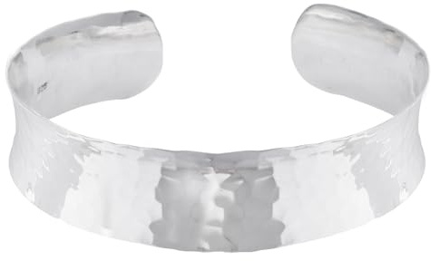 Silverly Bracciale Concavo in Argento Sterling Martellato | Braccialetti Regolabili in Argento | Braccialetto Piatto | Braccialetti Larghi in Argento Massiccio 925 per Donna