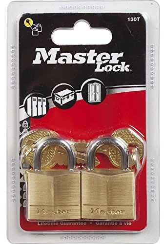 Master Lock Lot de 2 Cadenas en laiton pour cave, malle, vestiaire, 30mm avec serrure à clé Or 130EURT