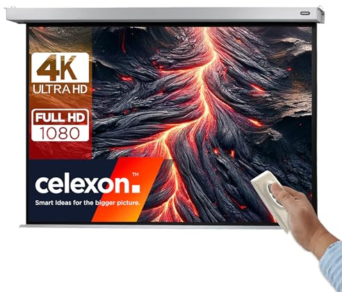 celexon Professional Plus Motor-Leinwand 120 | 240x180 cm 4:3 | elektrische 4K ,Full-HD Präsentations-Leinwand für Ihren Heimkinobeamer | zur Decken-/ Wand-Montage | mit Fernbedienung