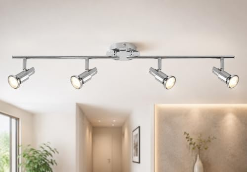 Trango 4-flammig 2890-048SD LED Deckenleuchte *OSCAR* in Chrom-Optik inkl. 4x 5 W 3-Stufen dimmbar GU10 LED Leuchtmittel Deckenlampe Deckenstrahler schwenkbar